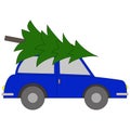 Vector illustration, car with Christmas tree, isolate Royalty Free Stock Photo